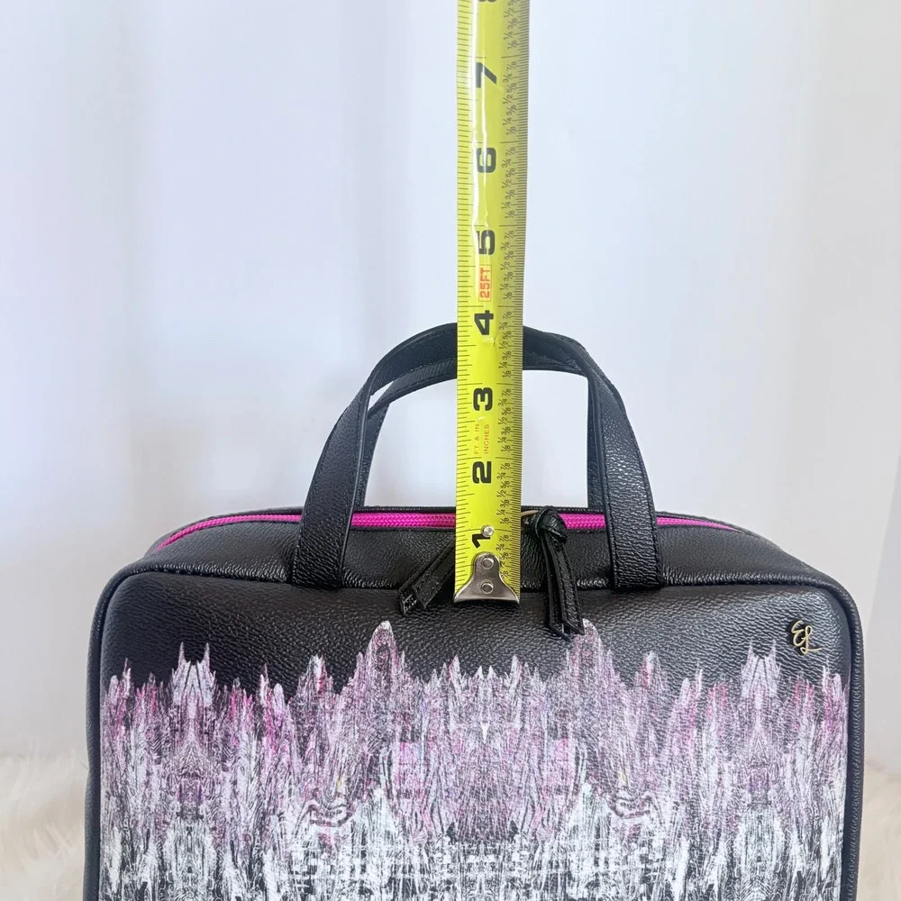 Elliott Lucca Black Pink Abstract Print Cosmetic Case Bag Double Handle Zip